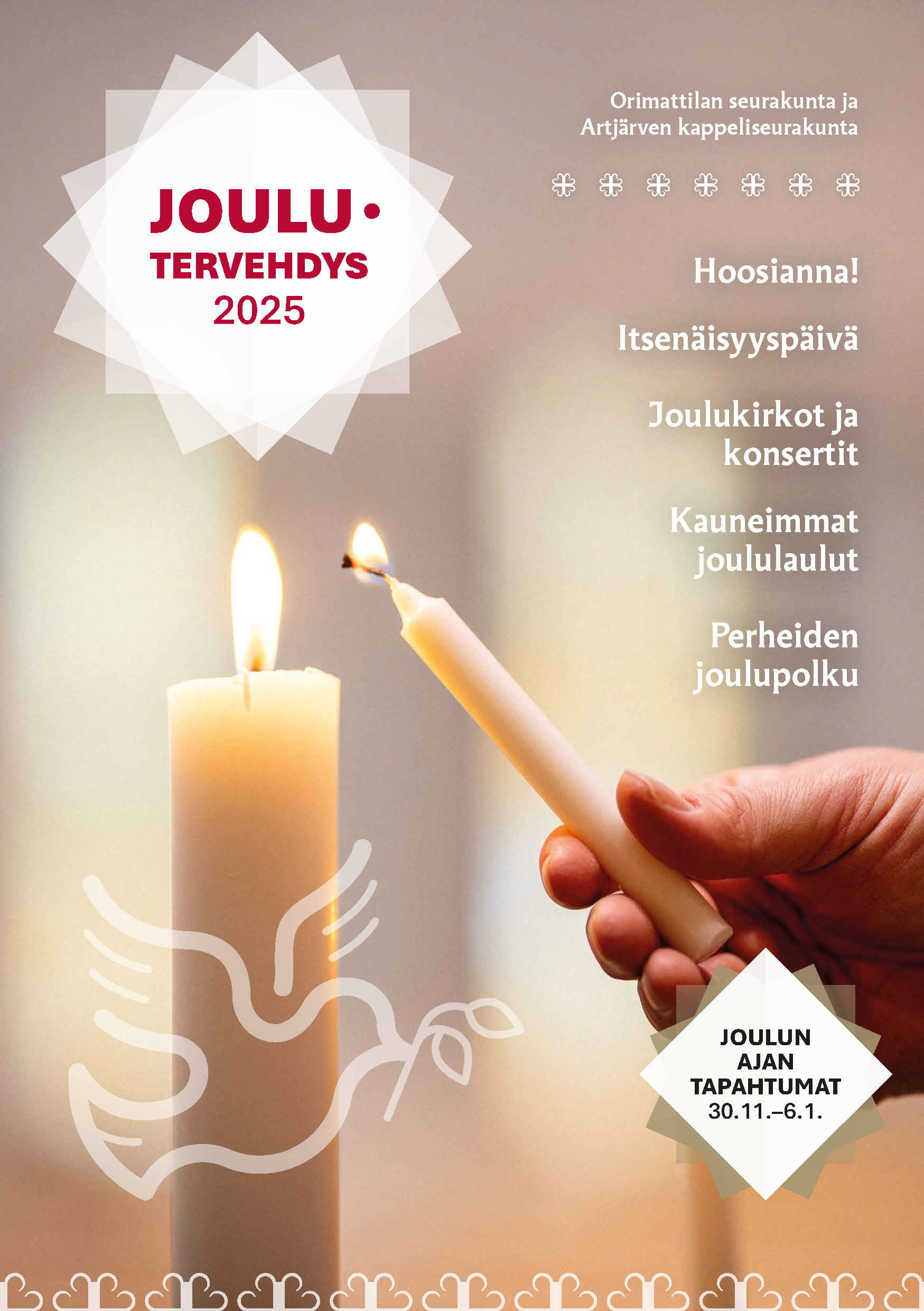 valkoinen kynttilä sytytetään, rauhankyyhky