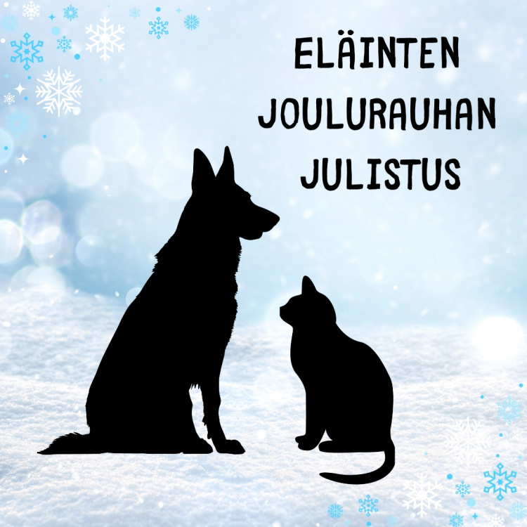 saksanpaimenkoiran ja kissan silhuetti lumisella taustalla